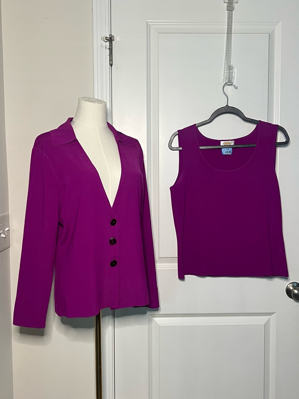 Talbots petites Women’s Career Purple Tank Top & Cardigan Set Sz L